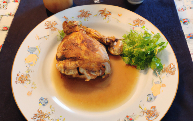 Poulet fermier bio bien doré jus de cuisson fleur de sel