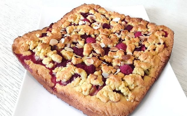 Cookie-crumble rhubarbe et framboises au Thermomix