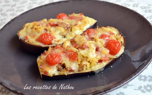 Aubergines farcies aux pâtes grecques