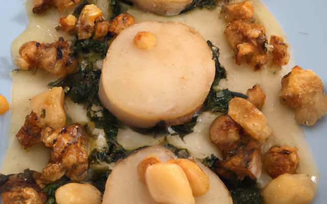 Noix de St-Jacques aux pleurotes au beurre d'herbes et noisettes