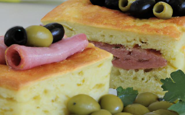 Cake salé aux jambon, gruyère et olives vertes