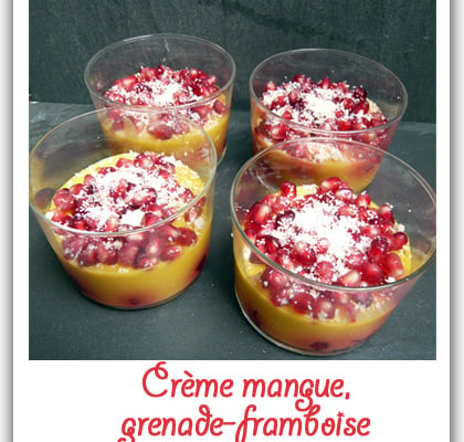 Crème mangue, grenade-framboise au lait de coco
