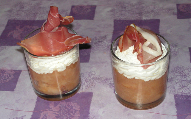Verrine pomme/chèvre et jambon de parme