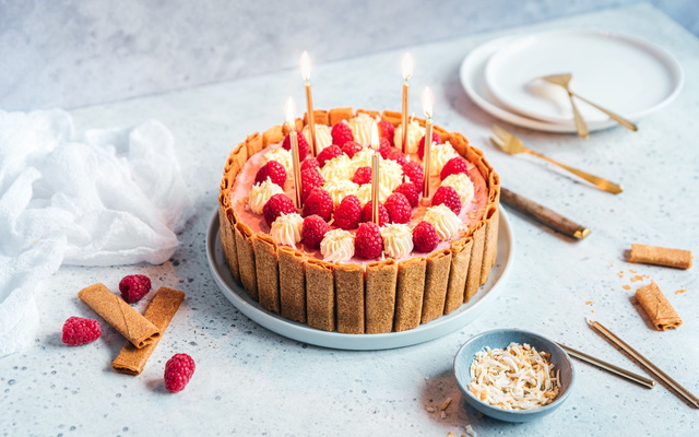 Entremets framboise noix de coco & crêpes dentelle nature