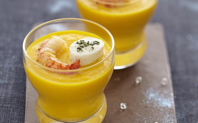 Crémeux de potiron aux écrevisses et Apérivrais aux Olives