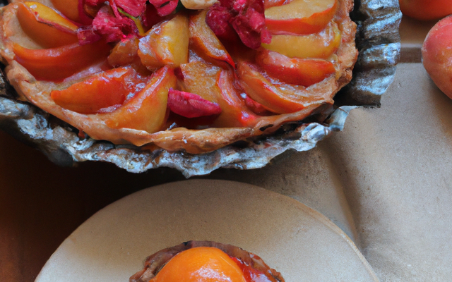 Tarte aux abricots et aux pommes, sorbet à la framboise