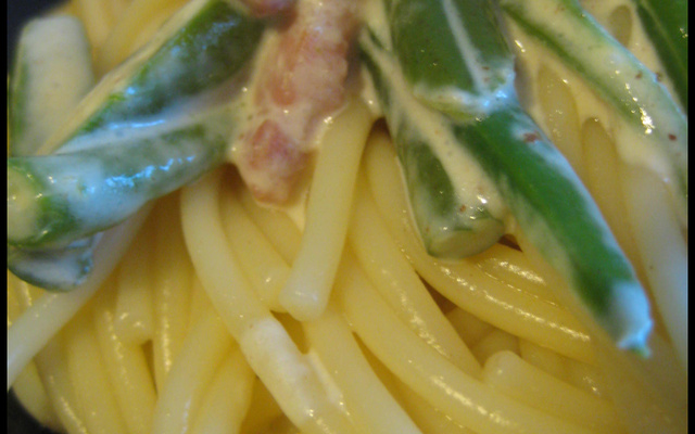 Spaghettis carbonara au vert