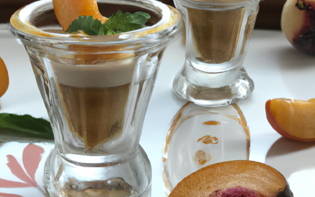 Verrines de foie gras poêlé aux pêches.