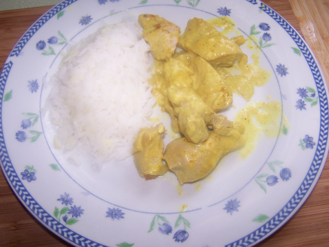 Riz à la crème et dinde au curry