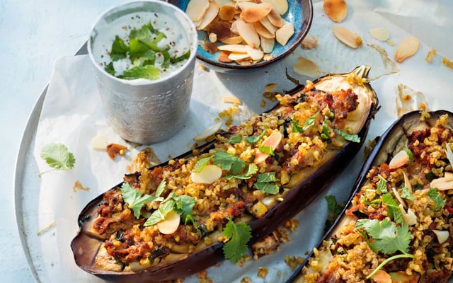 Aubergines veggi' farcies et sa mousse au fromage blanc