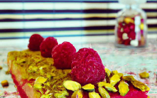 Gâteau rayé pistaches/framboises/citron