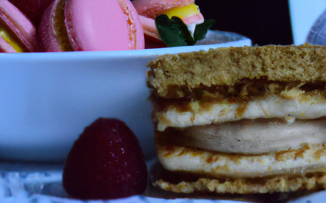 Tiramisu aux framboises et macarons