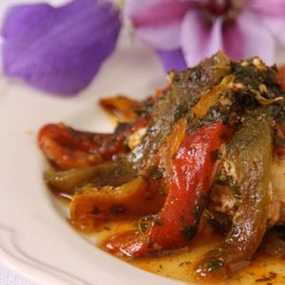 Tajine de cabillaud aux 3 poivrons