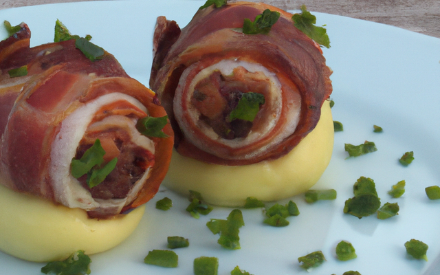 Paupiette de bacon farcies à la purée poireaux-pomme de terre