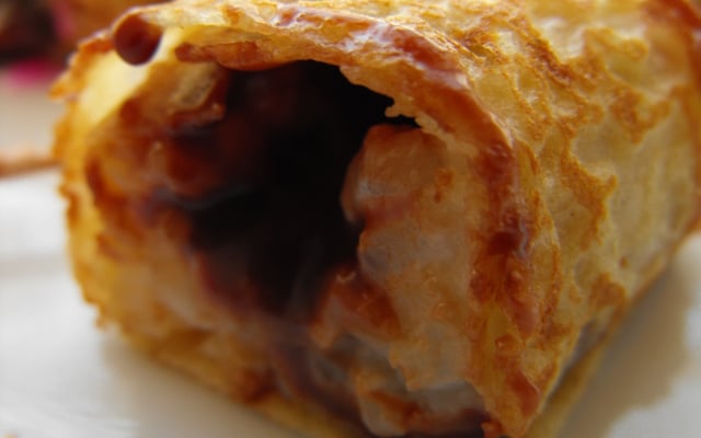 Sushis sucrés, crêpe et ganache caramel