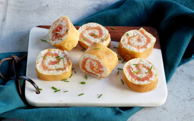 Maki de crêpes au risotto et saumon fumé