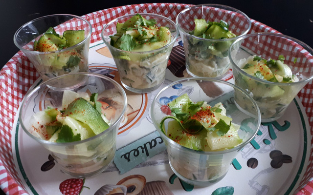Verrines de courgettes crues et cuites