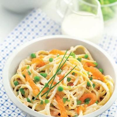 Linguine au saumon fumé et petits pois