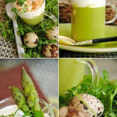 Velouté d'asperges à la crème parfumée au jambon sec