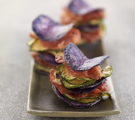 Mille feuilles de Vitelotte, courgette et coppa