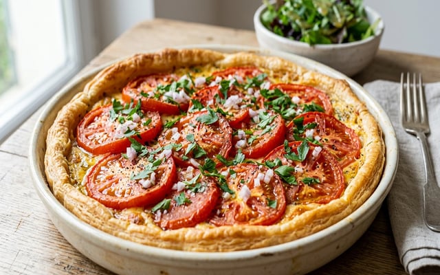 Tarte à la tomate, moutarde et herbes fraîches