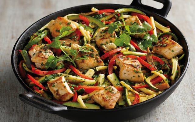Wok de poulet et légumes du soleil