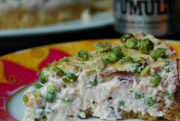 Cheesecake aux 2 petits pois, saumon et wasabi