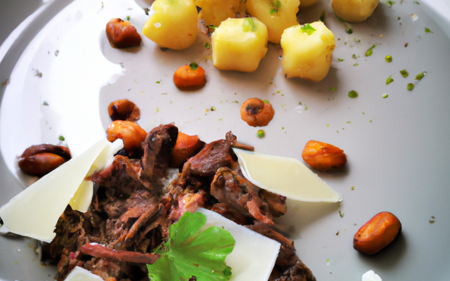 Paleron de bœuf braisé, gnocchis, dentelles de Parmesan