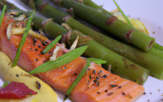 Saumon mariné aux épices douces et pointes d'asperges
