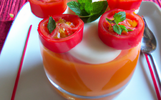 Dessert tomate, fraise et orange