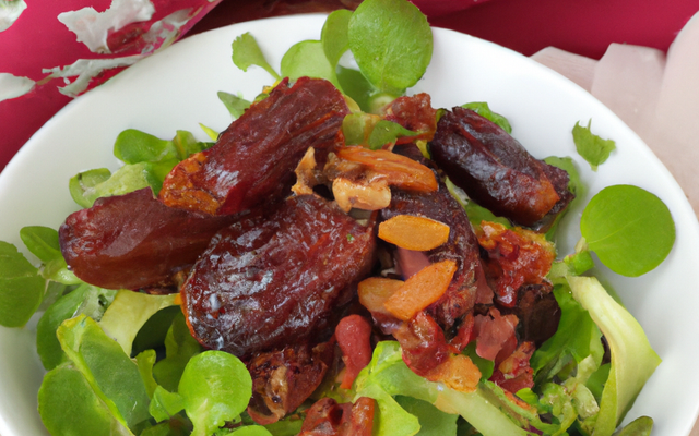 Salade de dattes sèches et oignons nouveaux