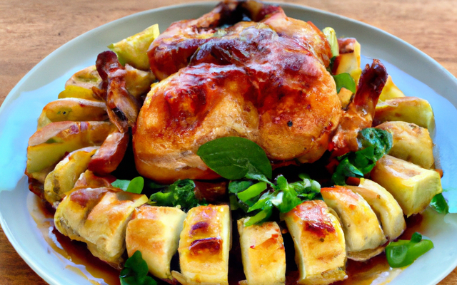 Poulet en croûte de sarrasin fourré aux pommes tatin