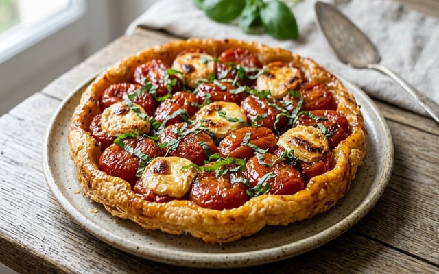 Tarte tatin tomates, basilic et chèvre