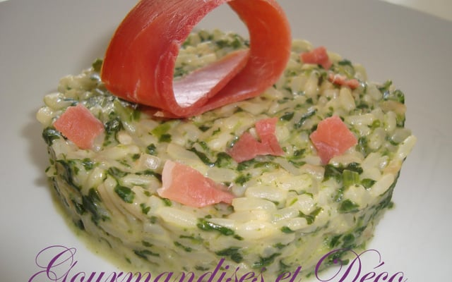 Risotto épinard et jambon fumé