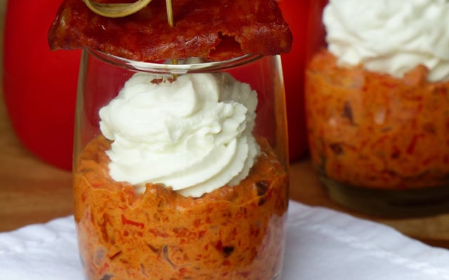 Verrine chorizo, poivron, chèvre