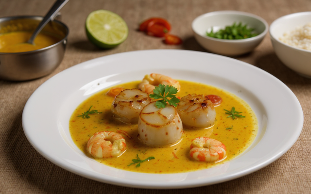 Saint Jacques au lait de coco et curry