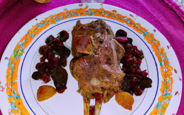 Gigot d'agneau rôti aux fruits secs et au thé