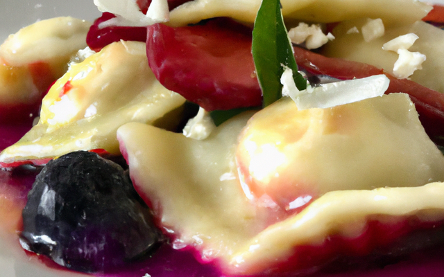 Raviolis frais à la ricotta sur son lit fruité