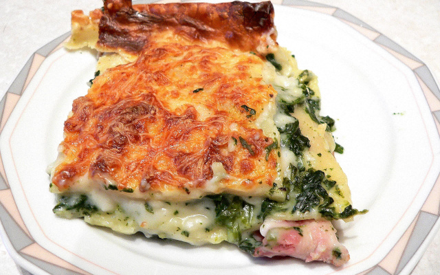 Lasagne aux épinards et lard