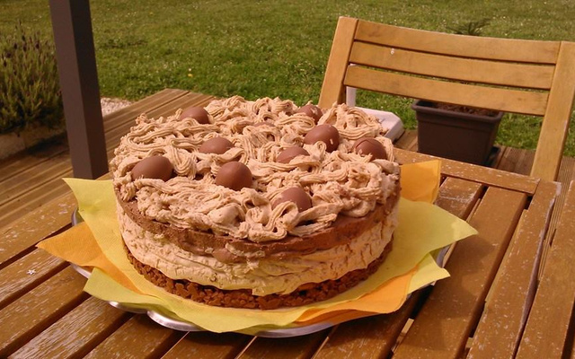 Mousse spéculos et chocolat sur croquant au praliné