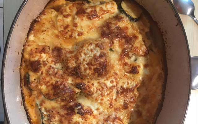 Gratin ensoleillé, courgette et vache kiri