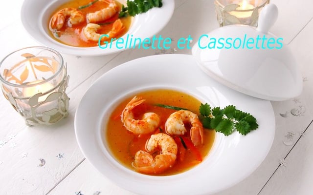 Nage safranée de langoustines aux petits légumes