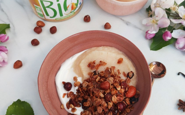 Compote de poires St Mamet et granola maison