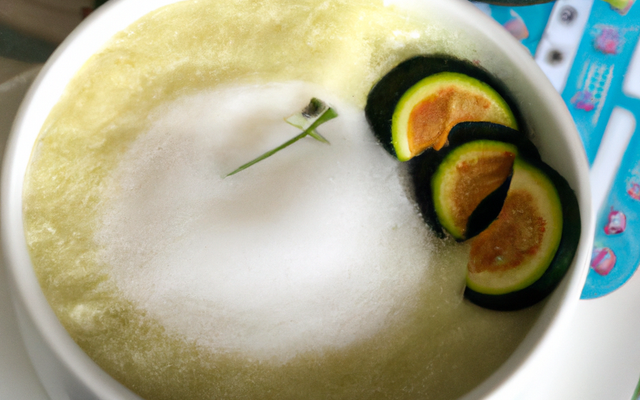 Cappuccino de courgettes et concombre à l'espuma de Roquefort
