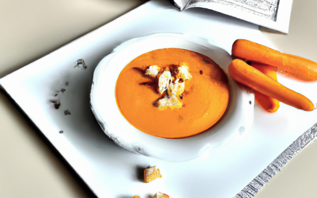 Soupe de carotte glacée à la crème de coco, petits croûtons à l'huile d'ail