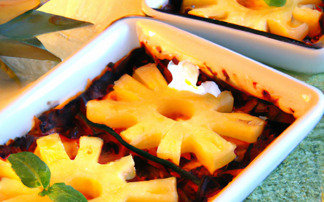 Gratins d'ananas sur son lit de chocolat