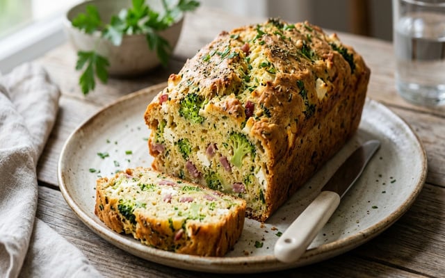Cake aux brocolis, feta et lardons