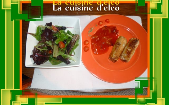 Nems de poulet et salade sauce soja