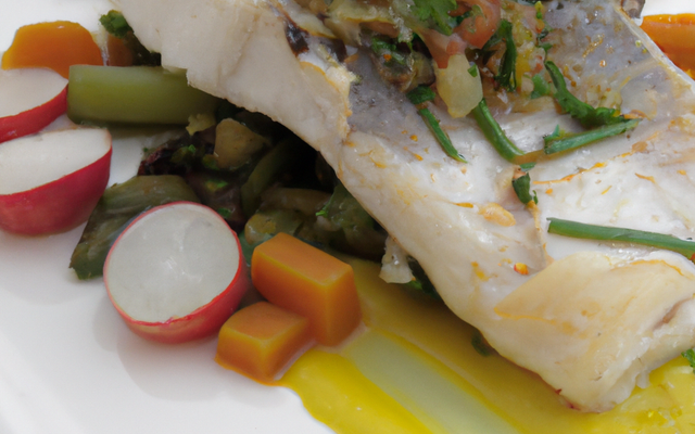 Filet de dorade à la vapeur de citronnelle, petits légumes vapeur et sauce gingembre