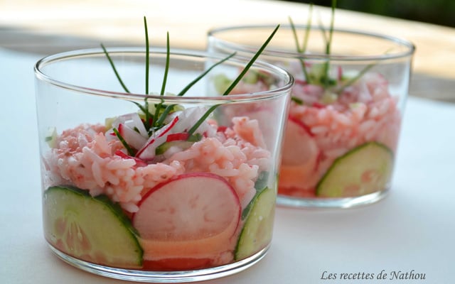 Verrines de riz à la vinaigrette de radis